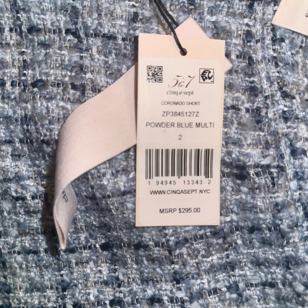 NEW $295 CINQ A SEPT coronado tweed shorts in periwinkle - Picture 5 of 5